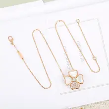 ホットブランド純粋なスライバーファッションパーティージュエリー女性ローズゴールドカラーハートネックレスペンダントジュエリー4葉ハート花ジュエリー(China)