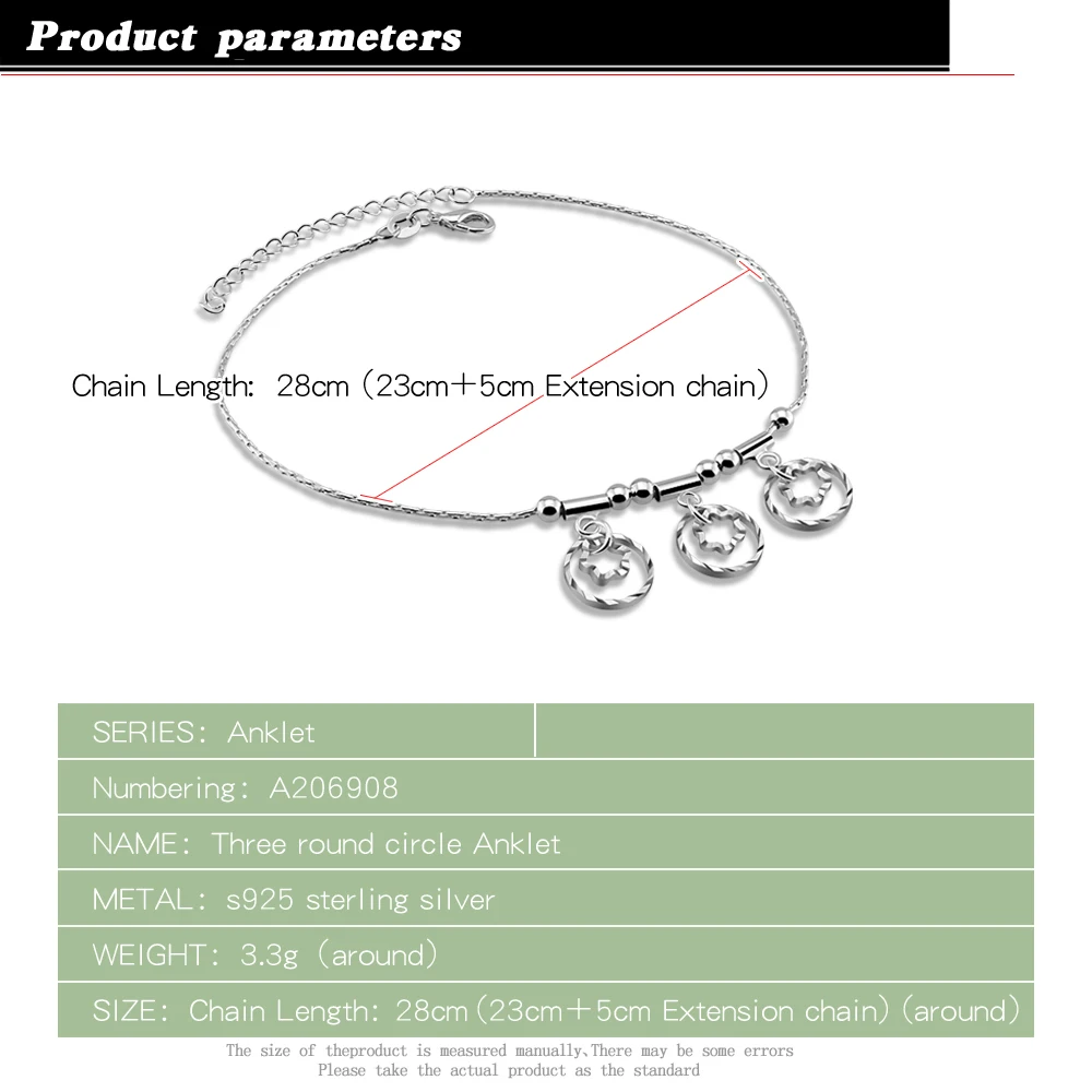 Classic Fashion Women's 925 Sterling Silver Anklet Minimalism Style Flower Ring Pendant Heirloom Quality Jewelry Birthday Gifts