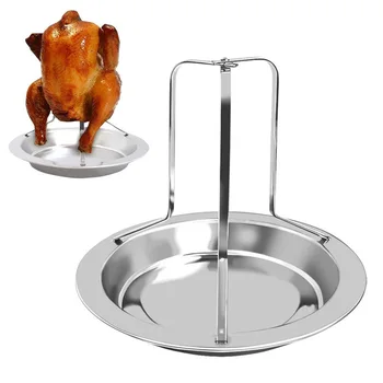 

ZLCA Stainless Steel Upright Chicken Roaster Rack Bowl Tin Non-stick Cooking Tools Baking Barbecue Grilling BBQ Xmas Accessories
