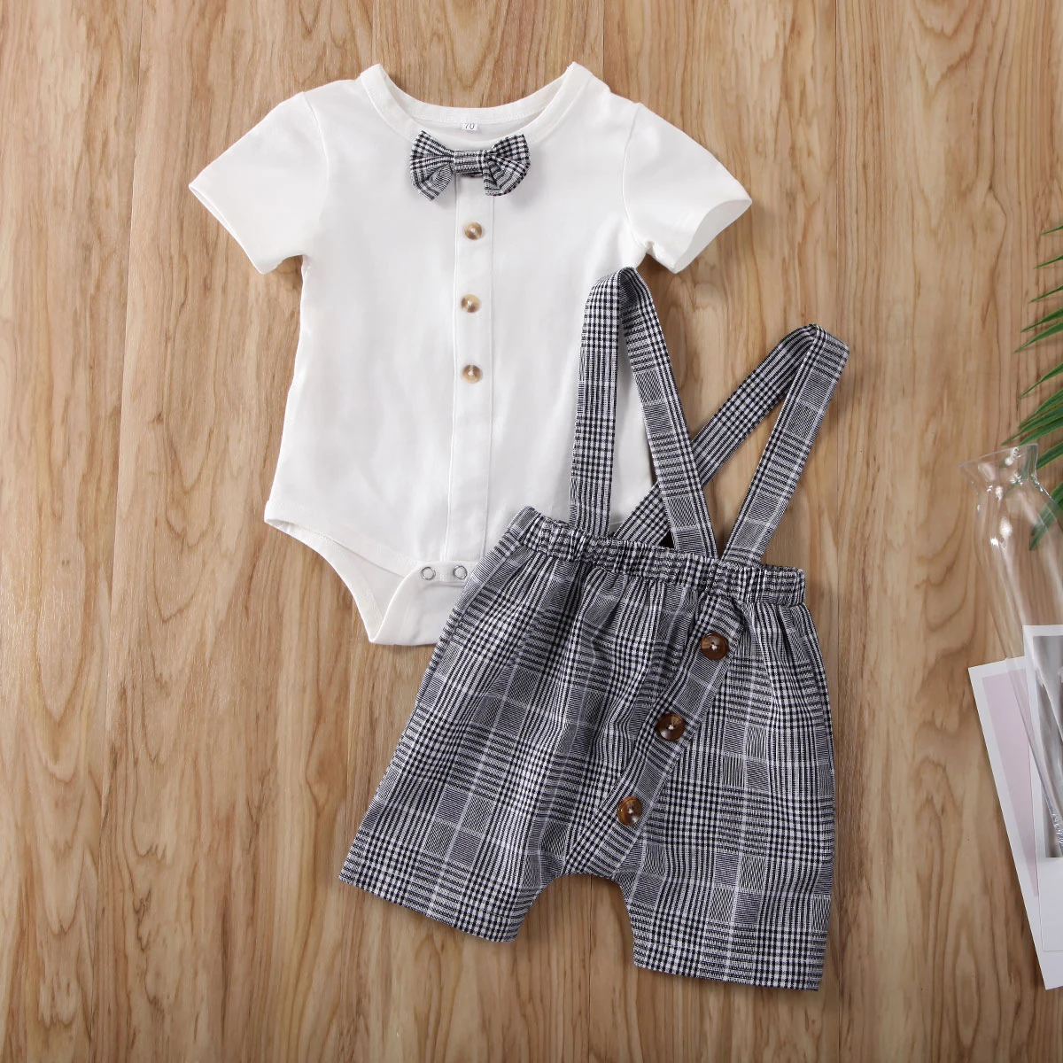 2pcs Summer Newborn Baby Boy Gentleman Romper Jumpsuit Bib Pants Outfit Suit Clothes Set 1-24M