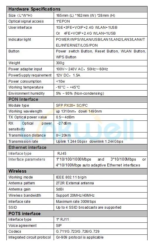 Unidade de Rede Versão em Inglês 4fe + Voz Óptica Epon 2.4g Wifi 1usb sc Apc Upc Interface Bt-601eb Onu Ont Olt 1 sc apc sc upc interface versão em inglês BT-601EB