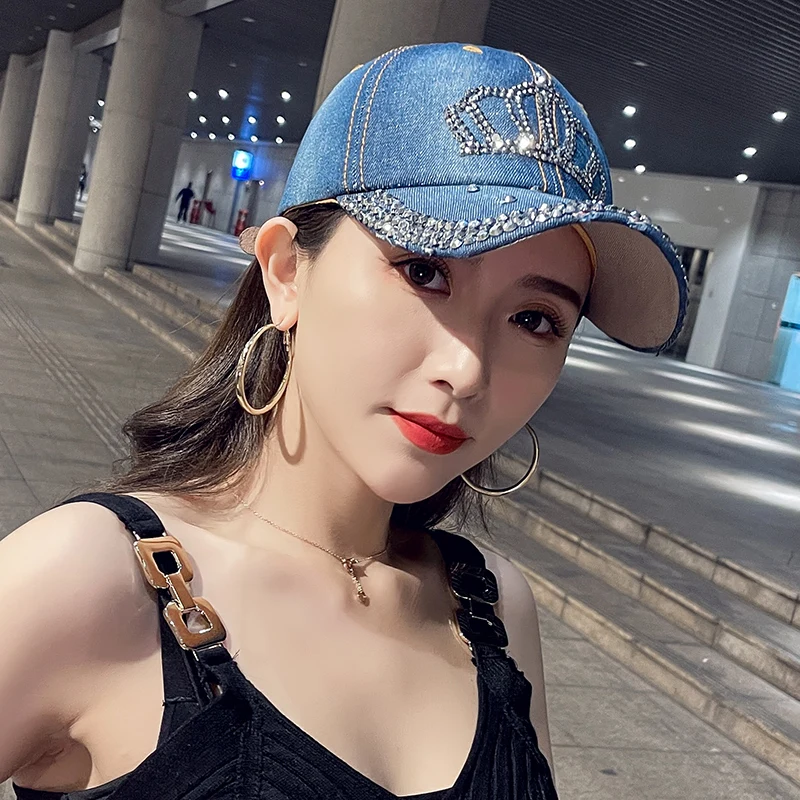 COKK Fashion Cap Women Spring Summer Hats For Women Cowboy Hat Shiny Baseball Cap Adjustable Sunhat Sunshade Denim Cloth baseball cap sun hat