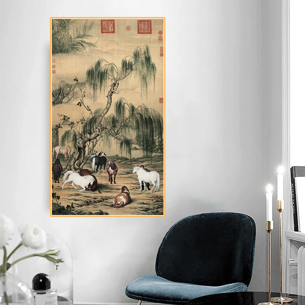 

Citon Canvas Art Oil painting Giuseppe Castiglione《Eight Horses》Artwork Poster Picture Modern Wall Decor Home Decoration