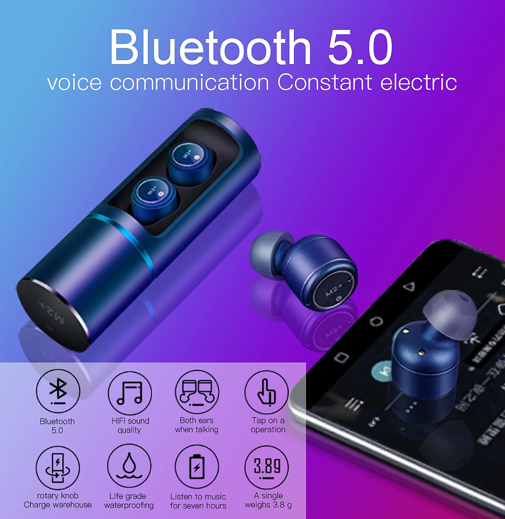 M2+ бинауральная Беспроводная Bluetooth 5,0 гарнитура TWS стерео спортивные водонепроницаемые наушники мини стелс микрофон затычка для наушников для смартфона