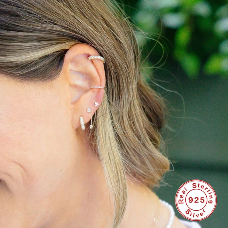 925 Silver Crystal Hoop Earrings For Women