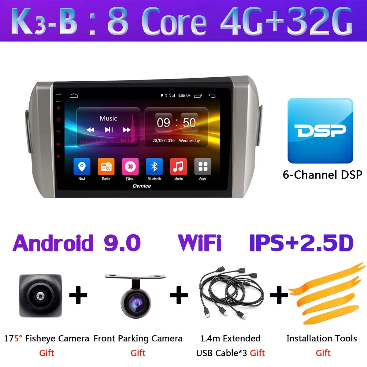 K3-B Панорамная камера 360 ° Android 9,0 4 Гб+ 64 ГБ Автомобильный DVD для Toyota Innova Crystal gps Радио SPDIF DSP CarPlay - Цвет: K3-B