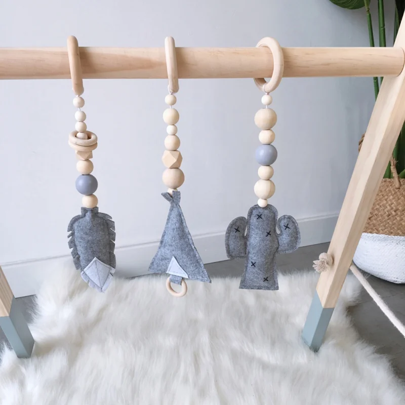 Nordic Felt Handmade Cloud Cactus Kids Room Wall Home Decor Ornament Hanging Nursery Room Wood Beads Hanging Accessories
