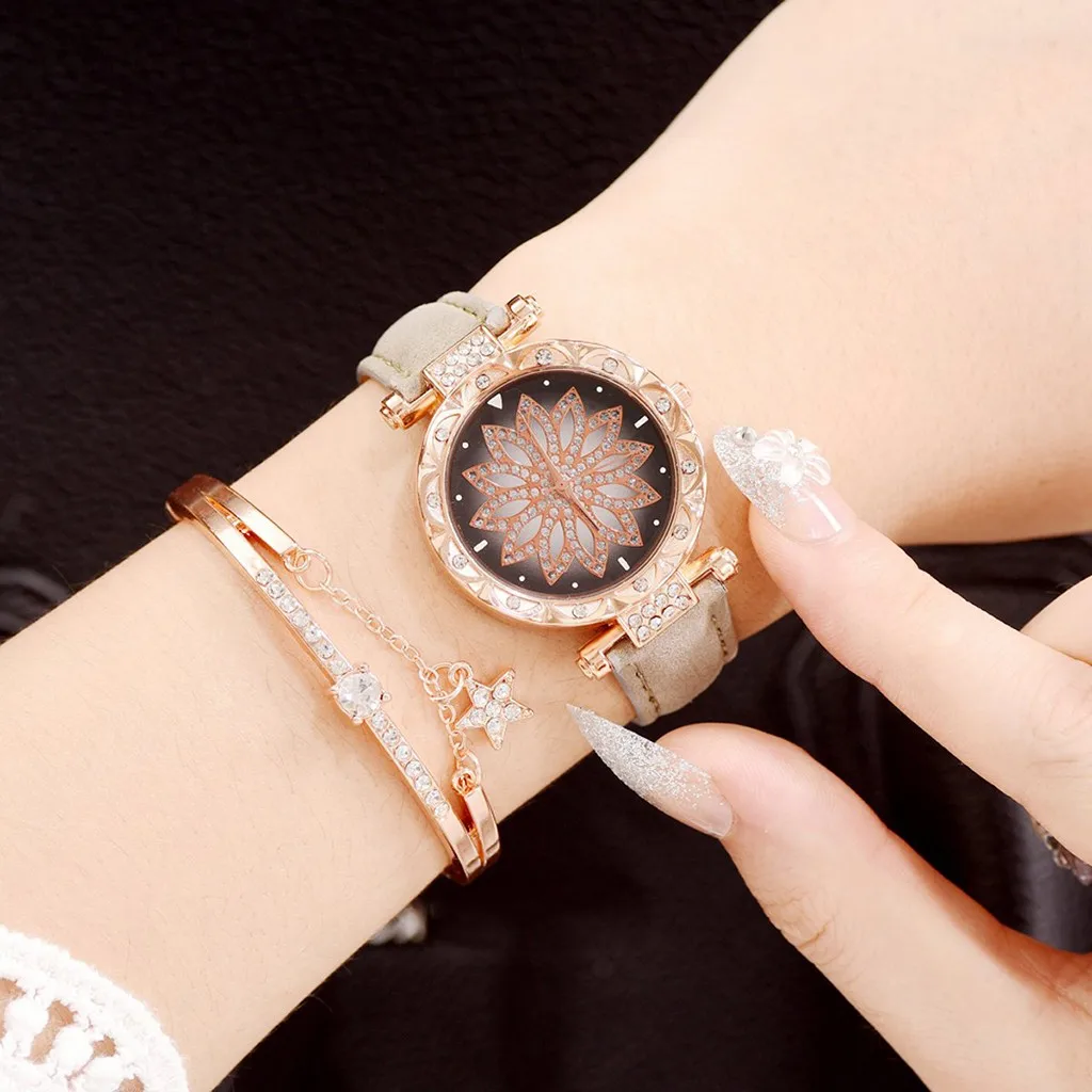 Модные женские сетчатые часы с магнитной пряжкой, клевер на удачу, роскошные женские кварцевые часы со стразами, браслет, набор для женщин, Relogio Feminino# D