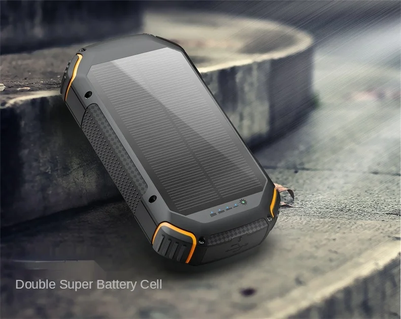 20000mAh solar power bank with fast charging, waterproof design, and red warning light for emergency situations5