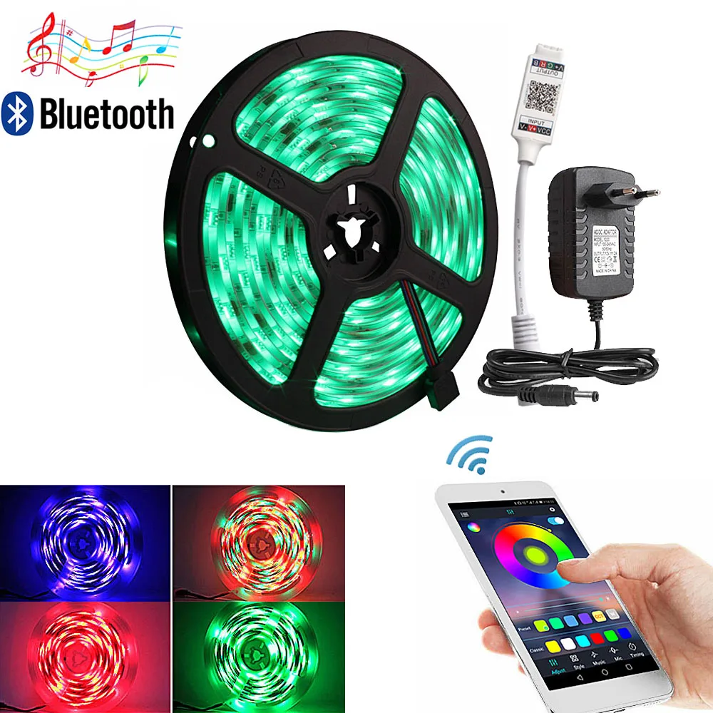 

Bluetooth 2835 SMD 5050 RGB LED Strip 12V 5M Felxible Neon Diode Tape Ribbon Led Light Stripe Backlight Lamp Smartphone Control