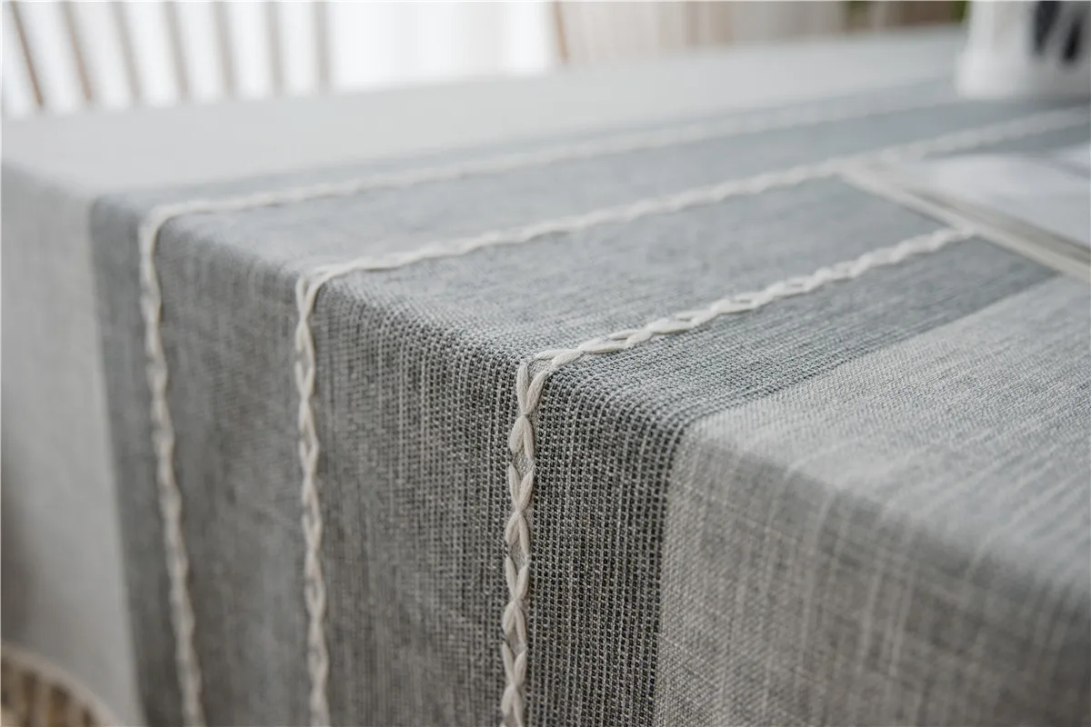 Stripe Cotton Linen Geometric Table Cloth Lace Tablecloth Rectangle Christmas Tea Table Cloth Table Cover Lace Tassel