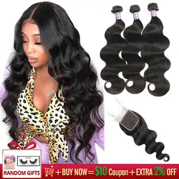 Alimice Hair Brazilian Body Wave Bundles With Closure Human Hair