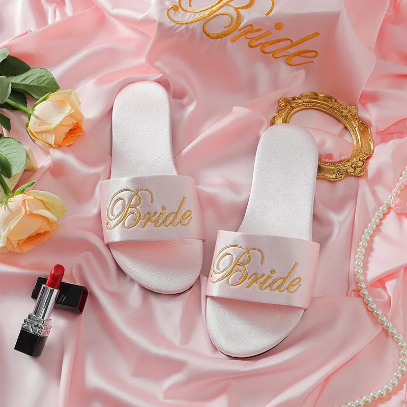 Woman Satin Slippers 2021 New Wedding Slippers Women Sandals Summer Shoes Soft Bottom Bride Sandal Zapatos De Mujer 5