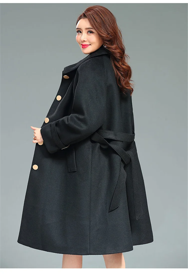 Autumn Winter Woolen Coat Women Elegant Fashion Long Jackets With Belt Woolen Overcoat Loose Single Breasted Wool Blend Coat Parkas