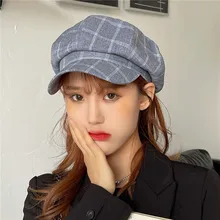 Maikun Vintage Women's Plaid Octagonal Cap British Student Art Style Curved Brim Newsboy Hat Spring Autumn Wild Fashion Beret