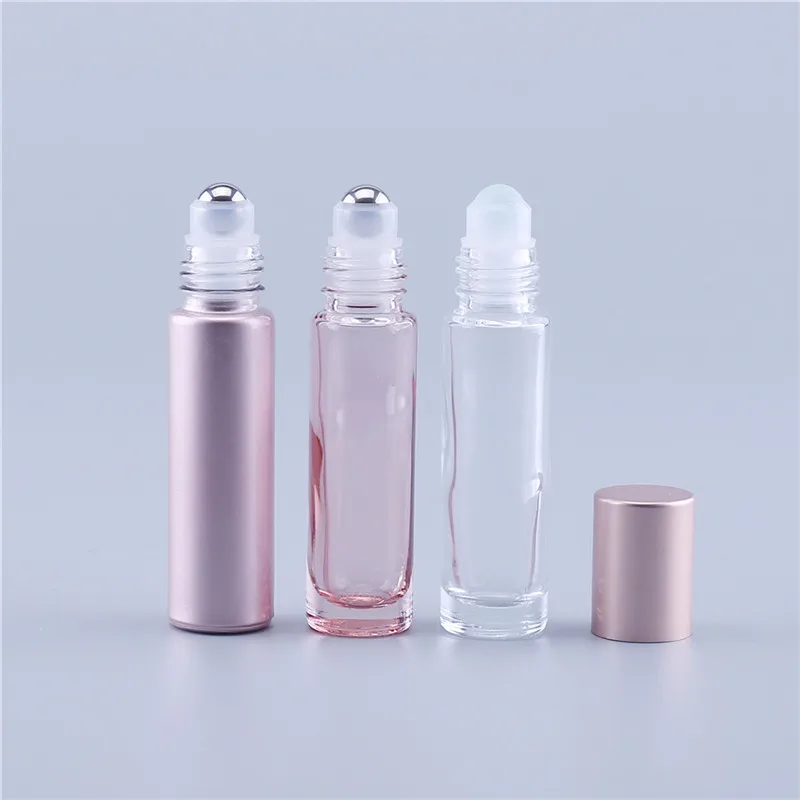 

10ml Pink Color Thick Glass Roll On Essential Oil Empty Perfume Bottle Roller Ball bottle For Travel