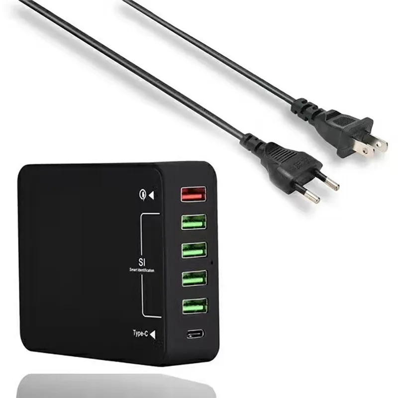 Универсальное зарядное устройство QC 3,0 EU/US/UK/AU, быстрая зарядка, зарядное устройство usb type-C, 40 Вт, 6 портов, дорожное зарядное устройство