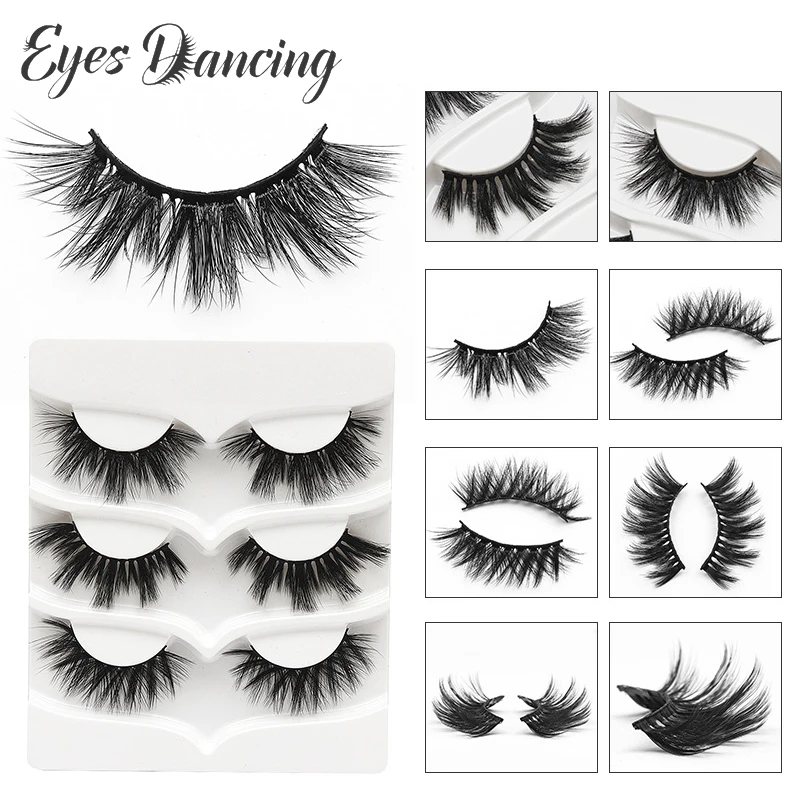 eyes dancing 3 Pairs/Set 3D Faux Mink Lashes Cross Natural Long False Eyelashes Hand made Makeup Eye Lash Extension Tools | Красота и