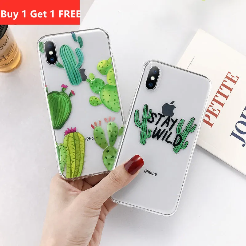 Cactus Letter Clear Phone Case For iPhone 7 8 6 6S Plus X XR XS Max 11 Pro 5 5s SE Transparent Shell Soft TPU Back Cover |