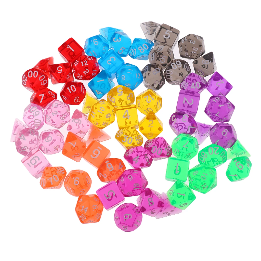 63pcs/bag 9-color D4-D20 Multi-Sided Game Clear Dices for D&D RPG Board Game
