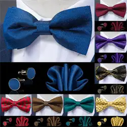 Модный мужской галстук-бабочка темно-синего цвета, высококачественный Шелковый жаккардовый Свадебный галстук-бабочка для мужчин, запонки