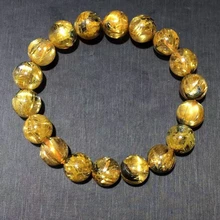 

Genuine Natural Gold Rutilated Quartz Flower Bracelet Woman Men 11.4mm Clear Round Beads Jewelry Brazil Genuine AAAAA
