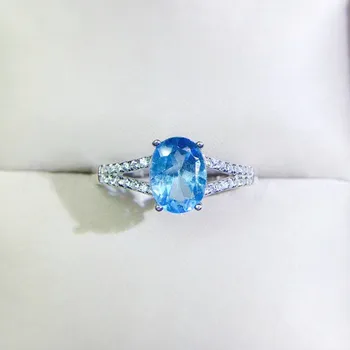 

Per jewelry Natural authentic blue topaz ring Free shipping 925 sterling silver 1.1ct gemstone Fine jewelry Q912815
