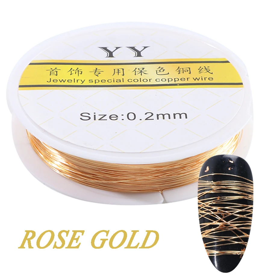 Rose Gold 18 м золотистого и серебряного цвета, металлическая линия, Полоска, украшения для дизайна ногтей, 3D сплав, медная проволока, линия, подвески, ювелирное изделие, аксессуары для маникюра LY1541 - Цвет: Rose Gold