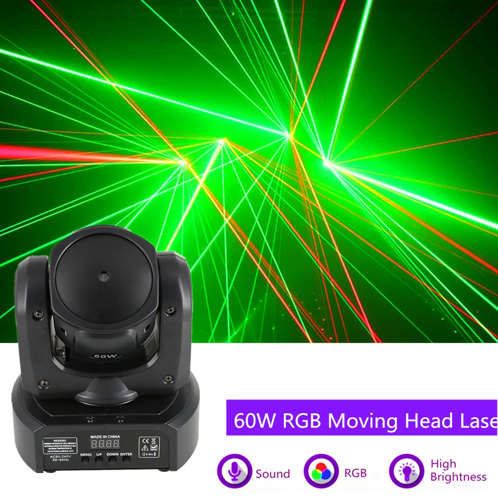 

60W RGB Beam Scanner DJ Disco Moving Head Laser Projector Party Holiday Christmas Wedding Dance Stage Lighting Effect Scan Light