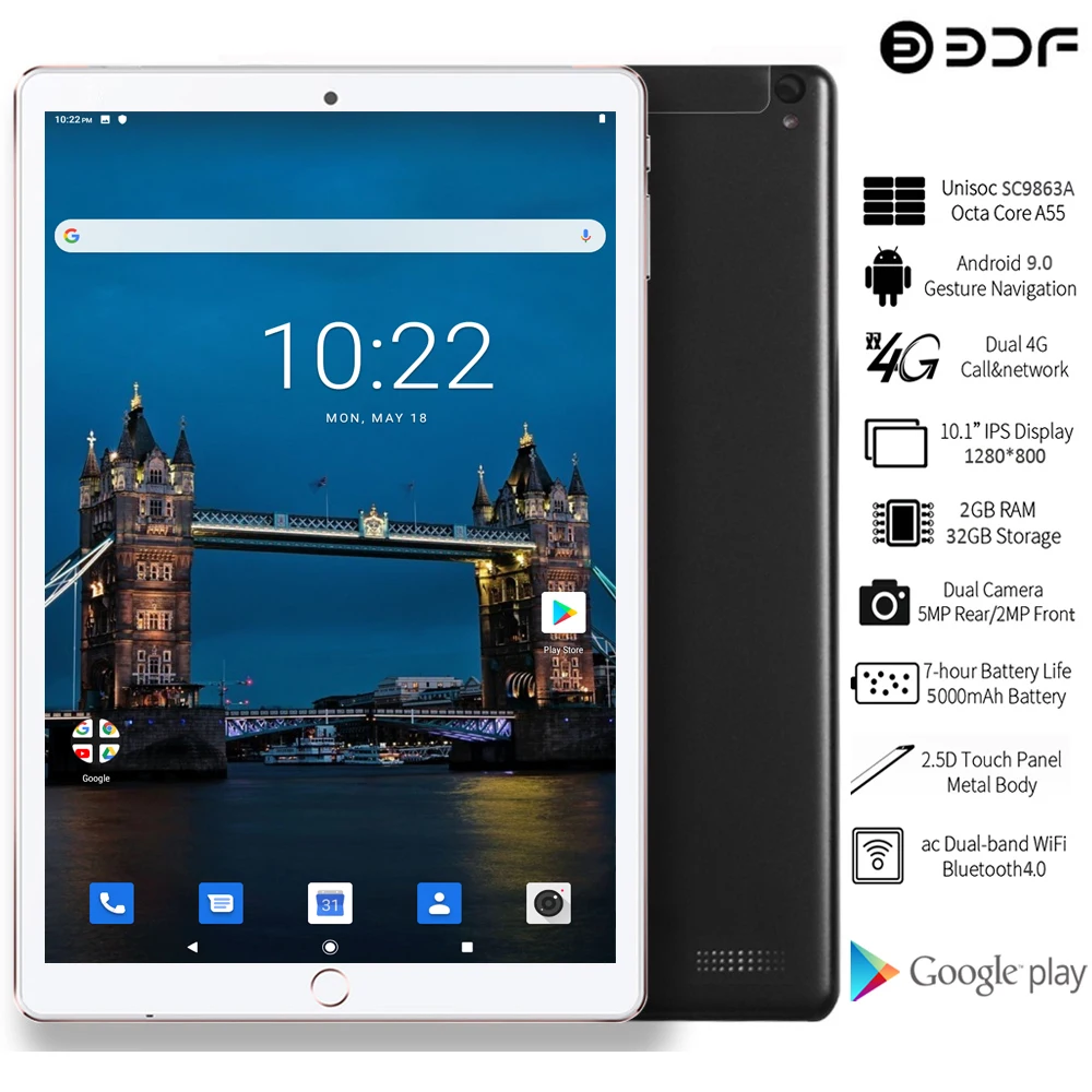 Espanha frete grátis 10 Polegada tablet pc 2gb/32gb android 9.0 octa núcleo chamada de telefone 4g rede google gps wifi bluetooth tablet 10.1