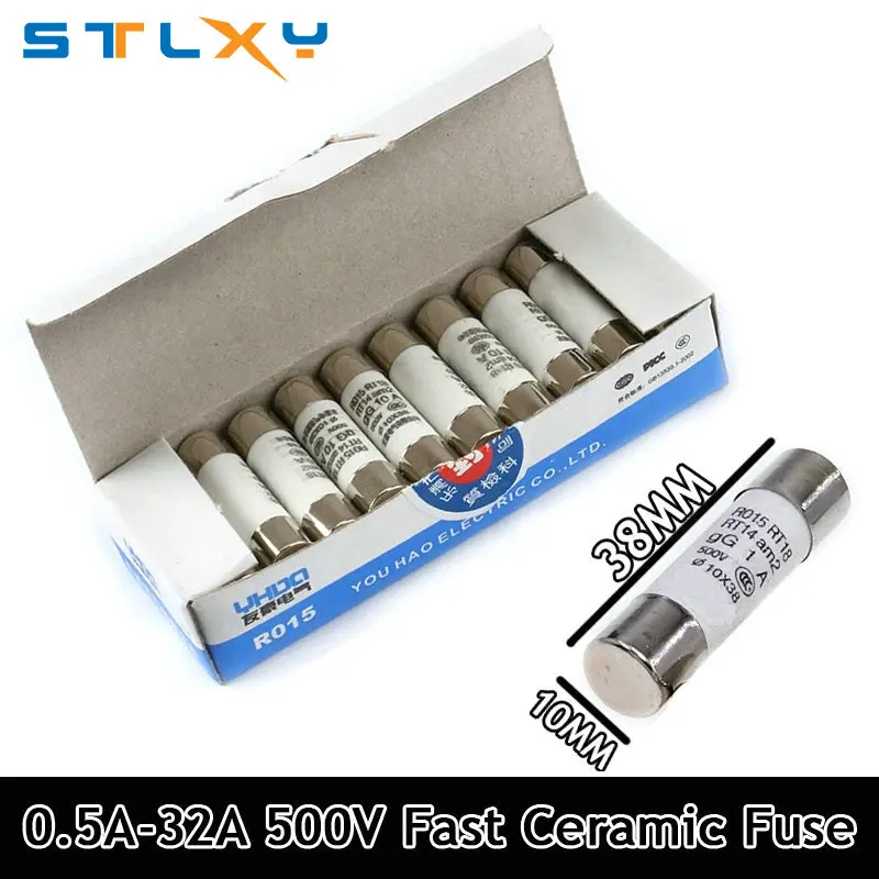 5Pcs 10*38 Fast Blow Ceramic Fuse 10x38mm 500V 0.5A-32A RO15 RT18 RT14