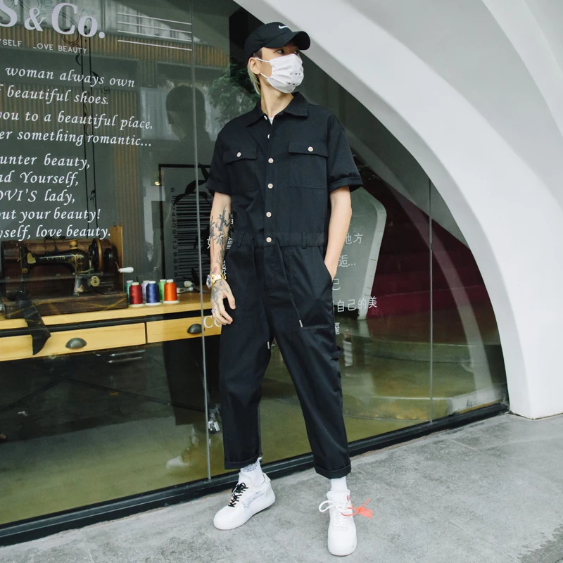 New Fashion Jumpsuit Men Rompers One Piece Overalls Mens Short Sleeve
