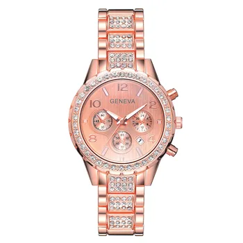 

Luxury Women Dress Watch Rhinestone Rose Gold Ceramic Crystal Quartz Watches