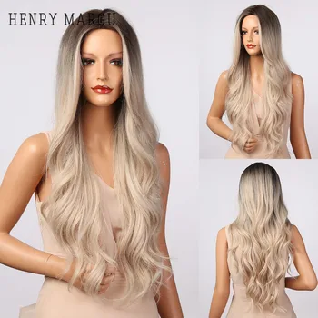 

HENRY MARGU Long Wavy Light Blonde Ombre Hair Wigs Synthetic Natural Middle Part Wigs for Women Heat Resistant Cosplay Wigs