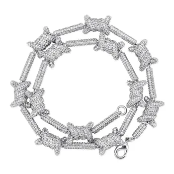 

10mm Miami Pattern x knot Necklace Gold Silver-plate Chain Prong Setting 3A Cubic Zircon Hip Hop Male Jewelry