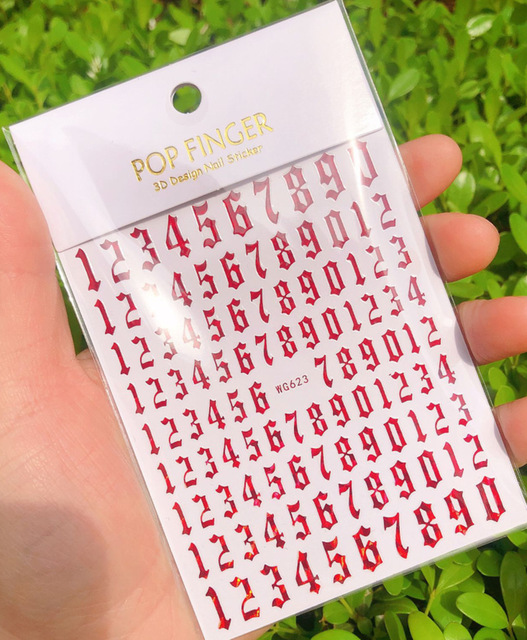 yeni eski İngilizce büyük boyutu 80mm * 103mm numaraları tırnak çıkartmaları Wrap 3D tırnak sanat malzemeleri 6 renkli mektup numarası tırnak Sticker C003(1)