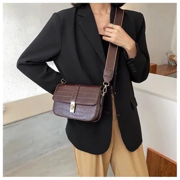 

Fashion Crocodile Pattern Cover Crossbody Bag Single Shoulder Metal Lock Small Square Bag Solid Color All Match Handbag