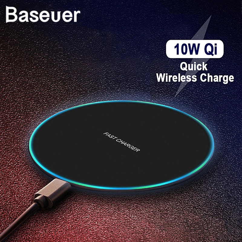 

Baseuer 10W Wireless Charger LED Breathing Light Qi Fast Charging Pad For iPhone 11 Pro Samsung Huawei Xiaomi With Packaging