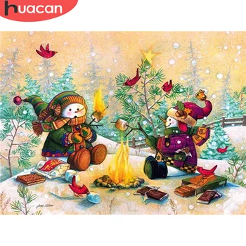 

HUACAN 5D Diamond Embroidery Snowman Full Drill Diamond Painting Cartoon Winter Cross Stitch Mosaic Rhinestone Art