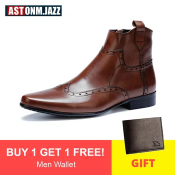 

Men's Motorcycle Boot Round Toe Genuine Leather Winter Boots Men Black Men Shoes Winter Leather Desert Ankle Boot Big Size 11 46