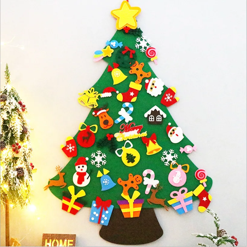 Baby Montessori Toy 32pcs DIY Felt Christmas Tree Toddlers Busy Board Xmas Tree Gift For Boy Girl Door Wall Ornament Decorations