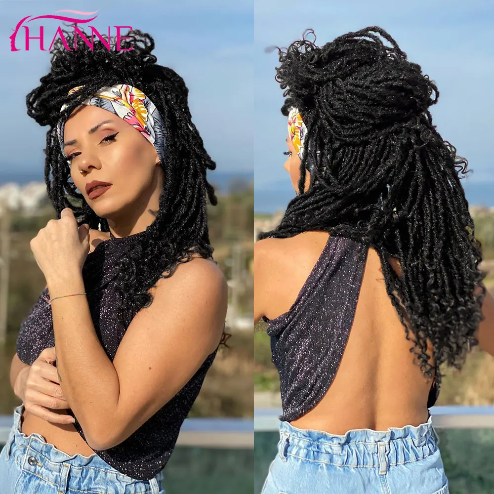 HANNE Long Black Headband Dreadlock Wig Synthetic Soft Faux Locs Wigs Braiding Crochet Twist Hair Wigs For Black Women/Men