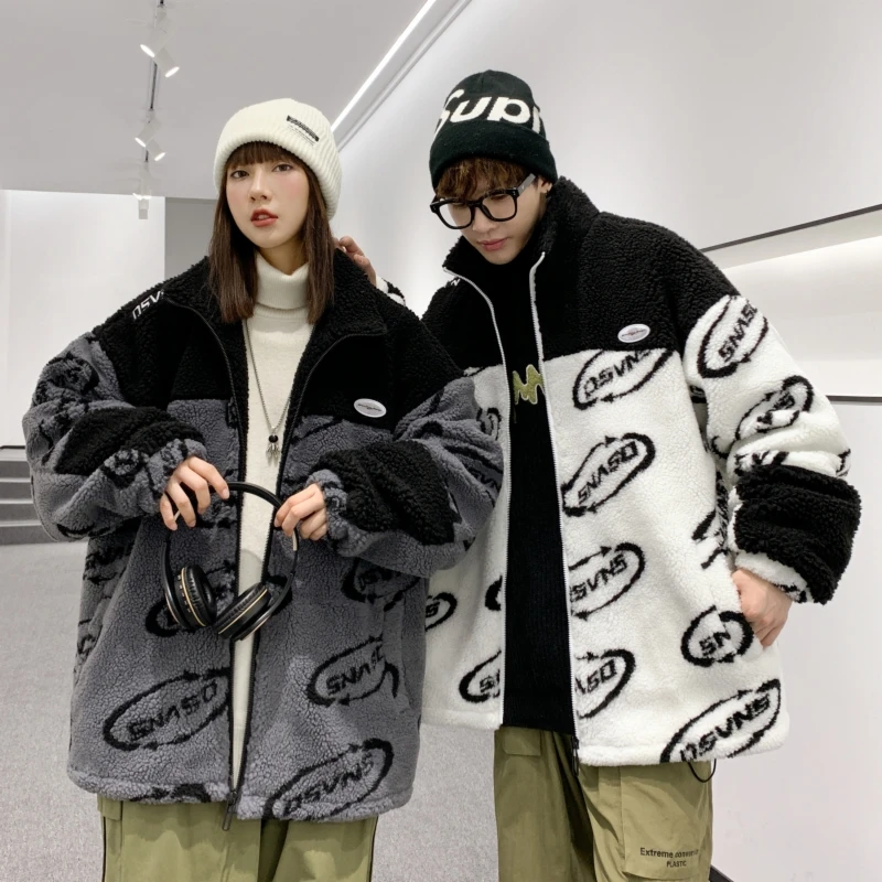

2021 Winter New Couple Casual Warm Coat Men High Quality Loose Jacket Japan Preppy Style All-match Hip Hop Lamb Wool Coat Male