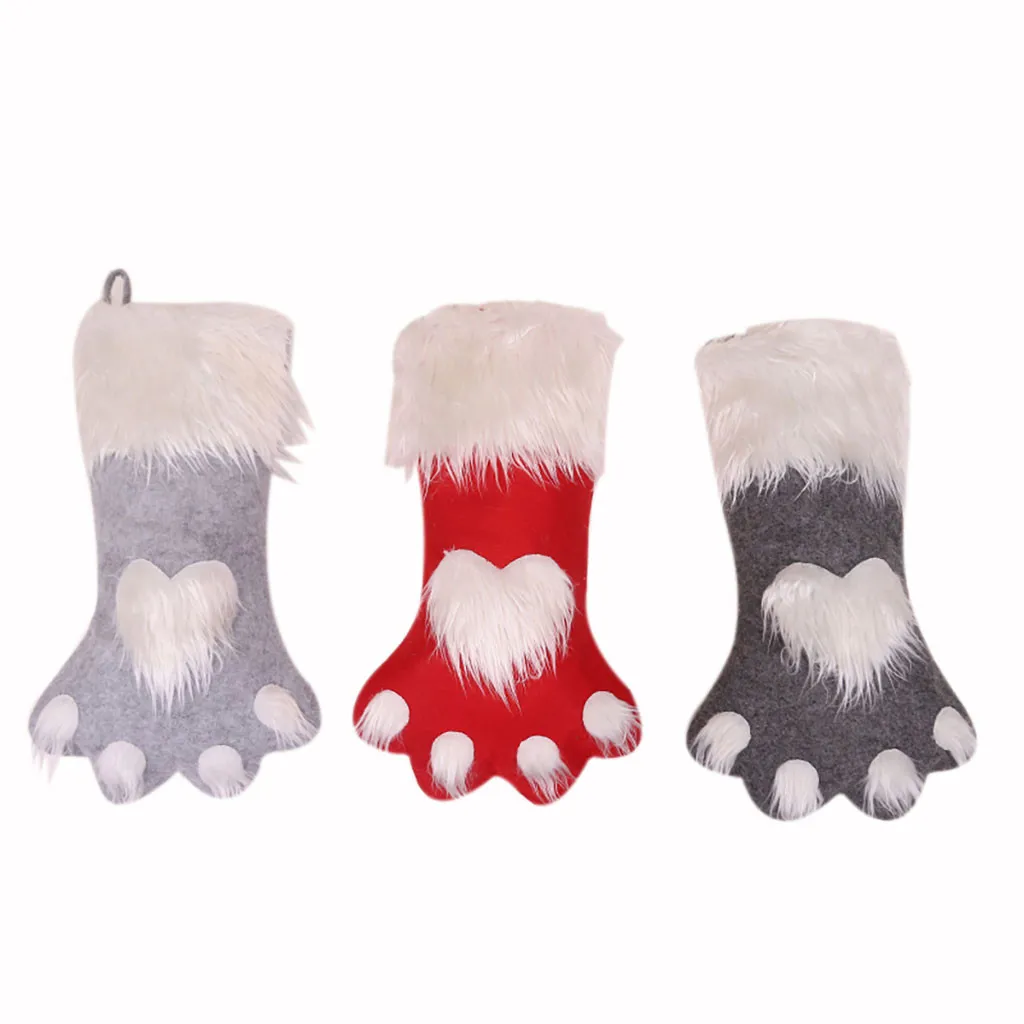 1PC Christmas Cat Claw Stockings Hanging Christmas Tree Decoration New Year Candy Bag Gifts Socks Stocking Ornament