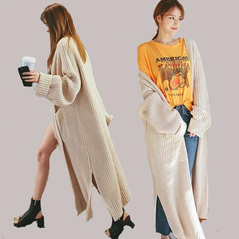 Негабаритное длинное Свободное пальто выше колен Кардиган женский Befree Manteau Femme Hiver джемпер Sueter ropa mujer осенний вязаный свитер