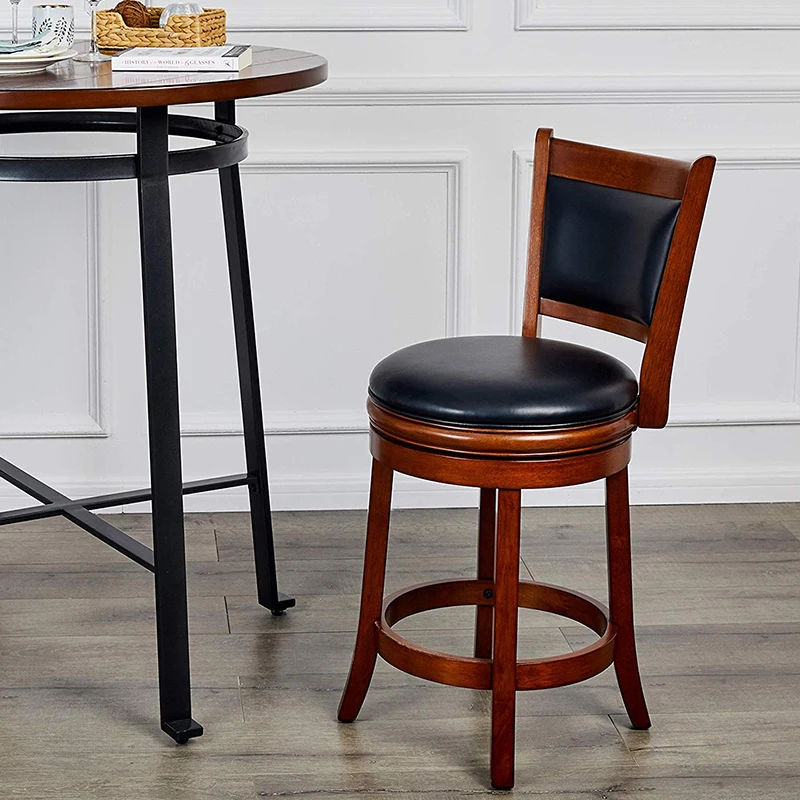 

Wooden Bar Rotating Chair Vintage Retro Craft PU Leather Bar Stool Home Bar Chair Solid Wood High Chair High Bar Stool