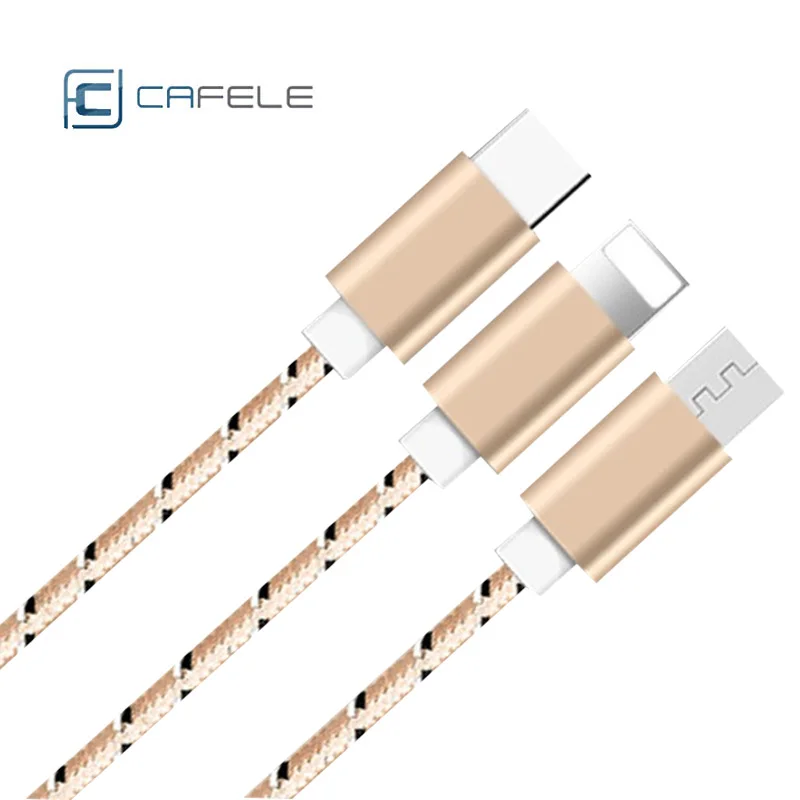 Cafele кабель 3 в 1 Micro usb type C Кабельный адаптер зарядное устройство для Iphone samsung Xiaomi Huawei Android телефон нейлоновый USB кабель для передачи данных
