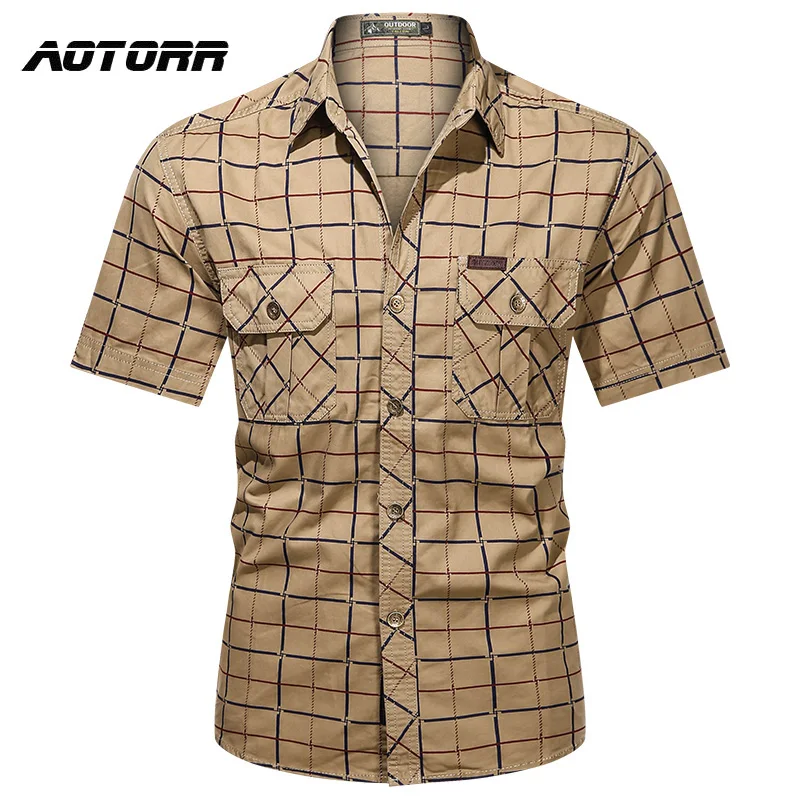 Camisa de algodón 100% para hombre, camisas de manga corta informales a la moda para negocios, ajustada, a rayas, parte superior con una botonadura, novedad de verano