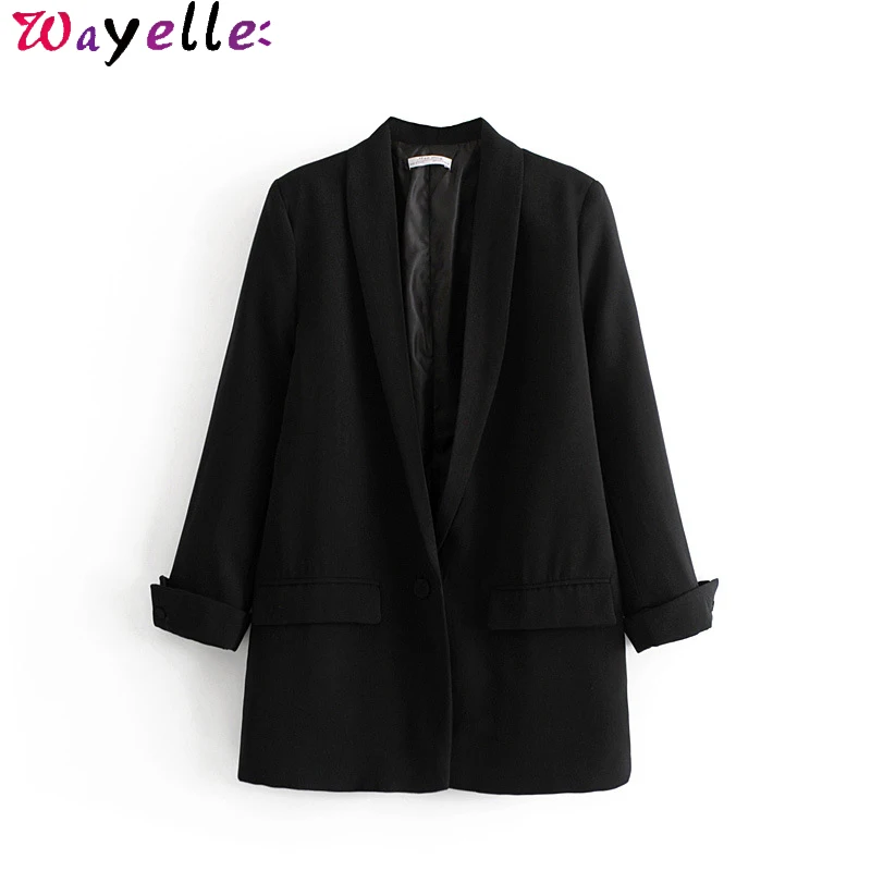Wayelle/красные, черные блейзеры, костюмы, Женская осенне-зимняя одежда, корейские шикарные куртки на одной пуговице, пальто, офисный Женский блейзер