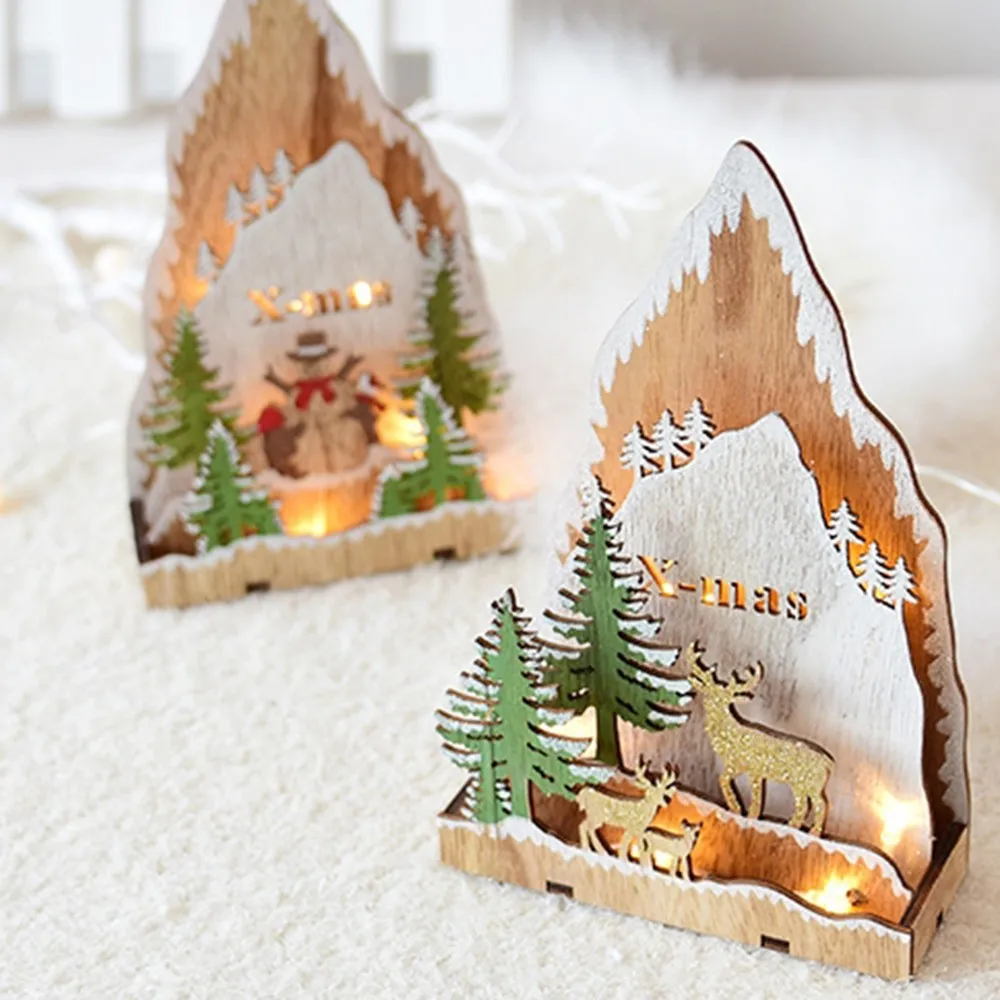 

Christmas Desktop Ornaments Romantic Festival Snowman Tree Wooden Craft LED Night Lighting for Home Christmas Decorations
